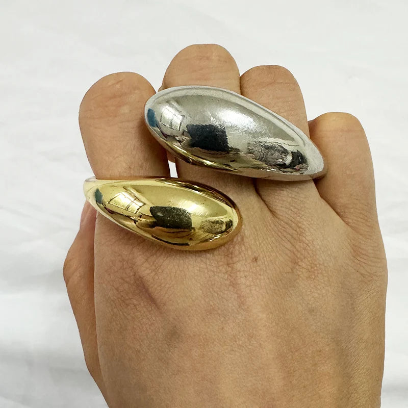Vintage Chunky Irregular Cuff Bracelet – Gold & Silver Plated Smooth Metal Bangle for Women & Men