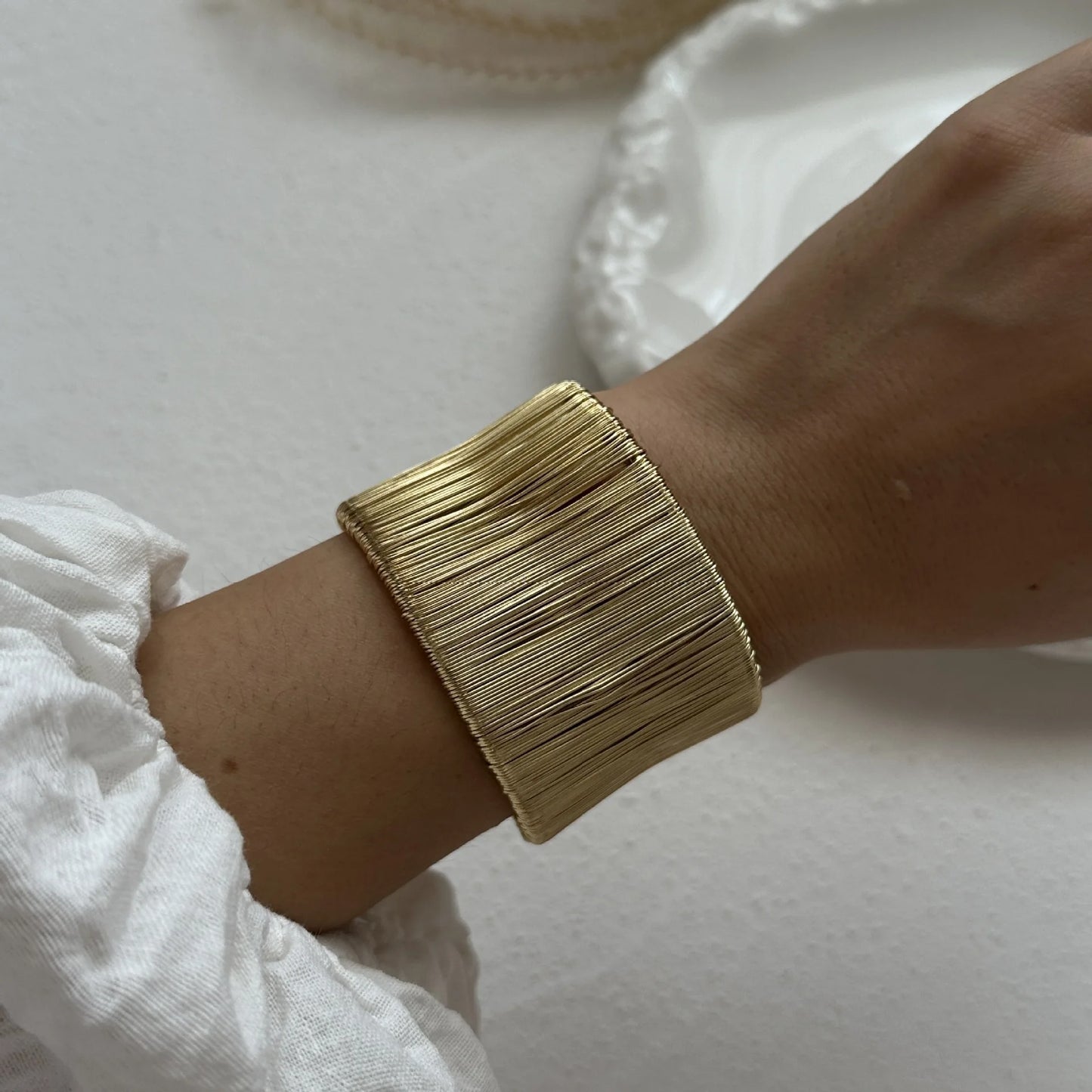 Vintage Chunky Irregular Cuff Bracelet – Gold & Silver Plated Smooth Metal Bangle for Women & Men