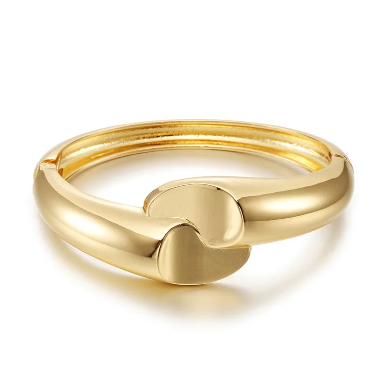 Vintage Chunky Irregular Cuff Bracelet – Gold & Silver Plated Smooth Metal Bangle for Women & Men