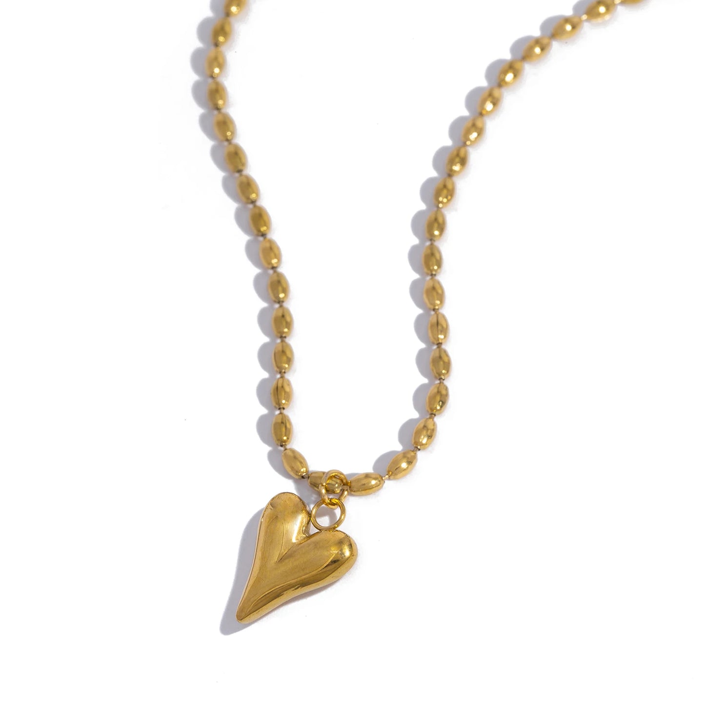 18K Gold Plated Heart Pendant Necklace – Stainless Steel Bead Chain, Dainty Romantic Jewelry for Women