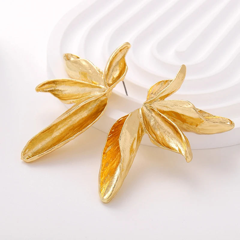 Large Textured Metal Flower Stud Earrings – Bold Statement Jewelry for Women
