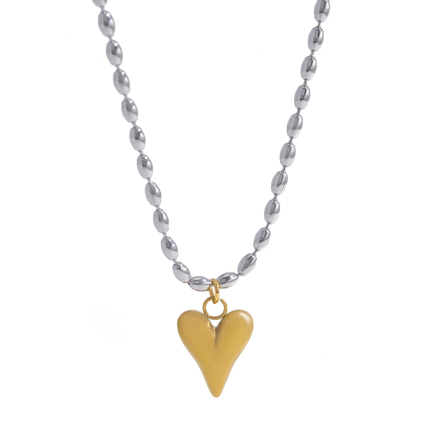 18K Gold Plated Heart Pendant Necklace – Stainless Steel Bead Chain, Dainty Romantic Jewelry for Women