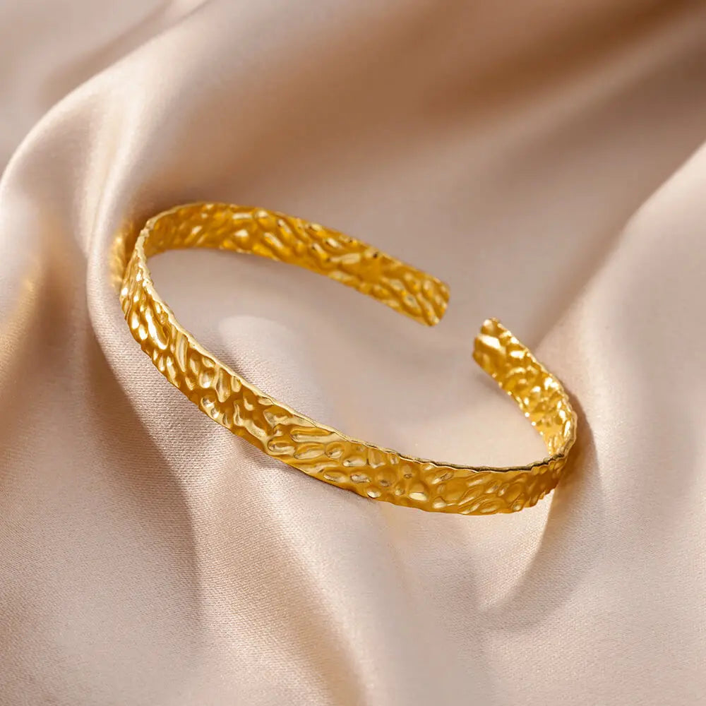 Luxury Adjustable Stainless Steel Bangle Bracelet – Waterproof Gold Cuff Jewelry for Women