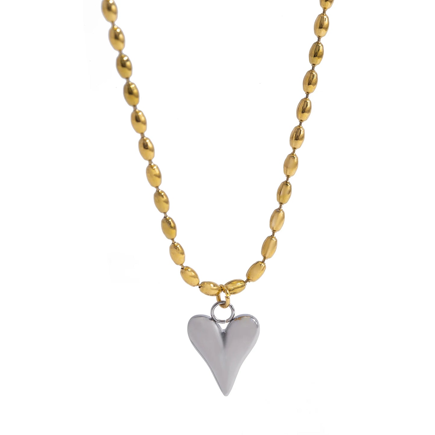 18K Gold Plated Heart Pendant Necklace – Stainless Steel Bead Chain, Dainty Romantic Jewelry for Women