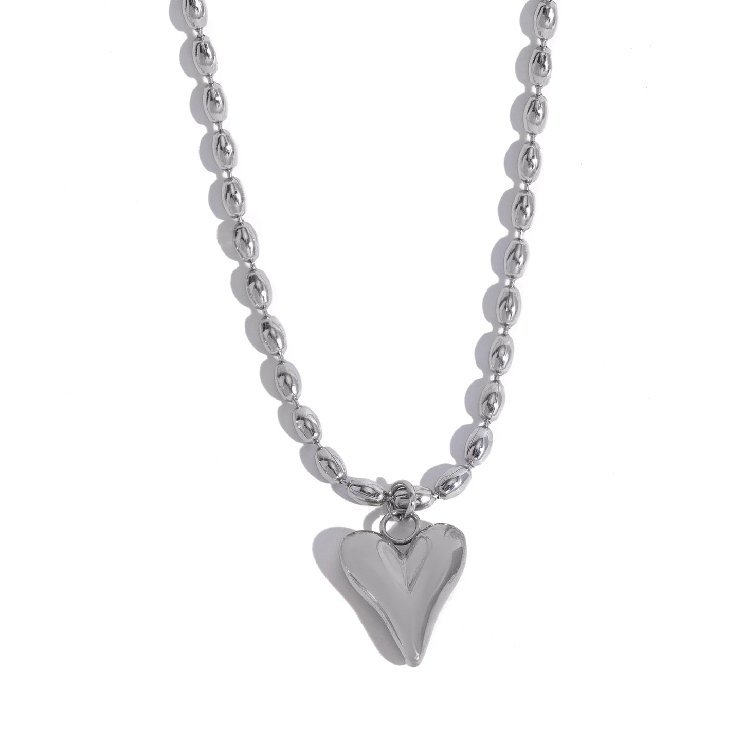 18K Gold Plated Heart Pendant Necklace – Stainless Steel Bead Chain, Dainty Romantic Jewelry for Women