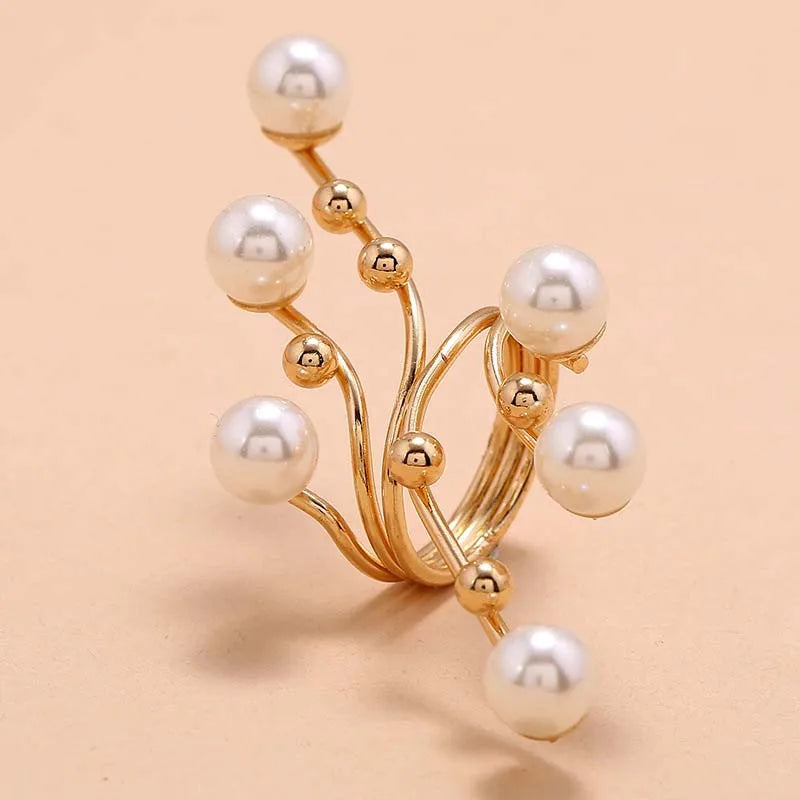 Vintage White Pearl Double-Layer Geometric Ring – Chunky Statement Ring for Women