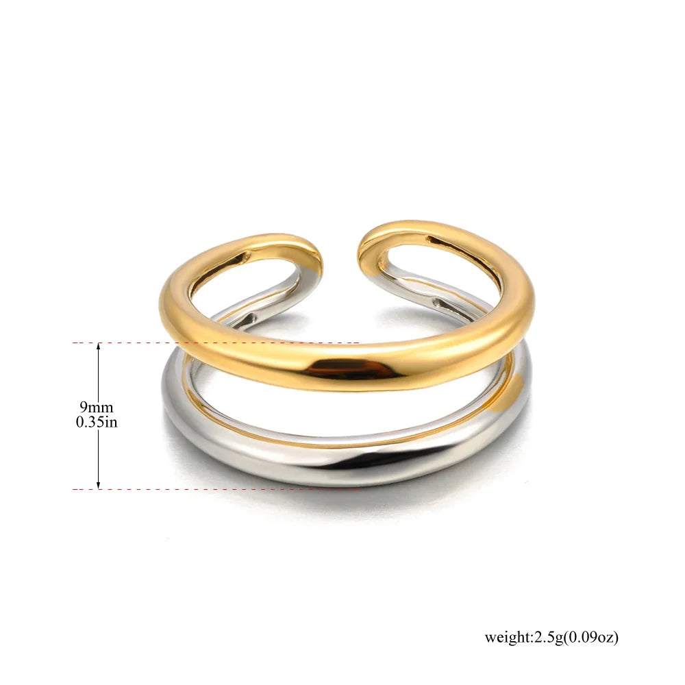 JeeMango Double Circle Stainless Steel Ring for Women – 18K Gold Plated, Waterproof, Trendy Fashion Jewelry