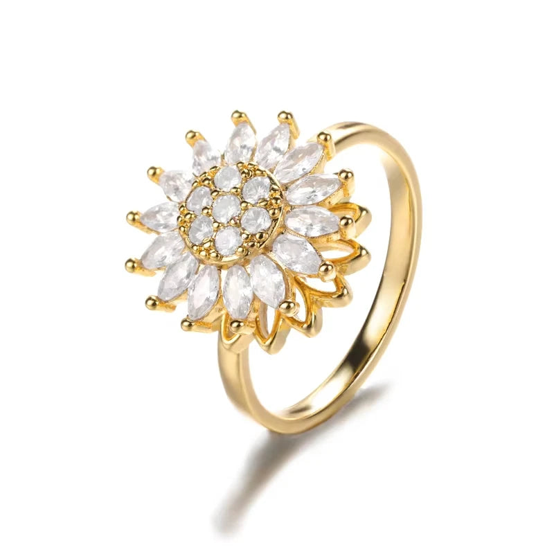 Luxury Gold-Plated Heart Ring with Colorful Zircon Stones – Adjustable Stainless Steel Cocktail Ring for Women