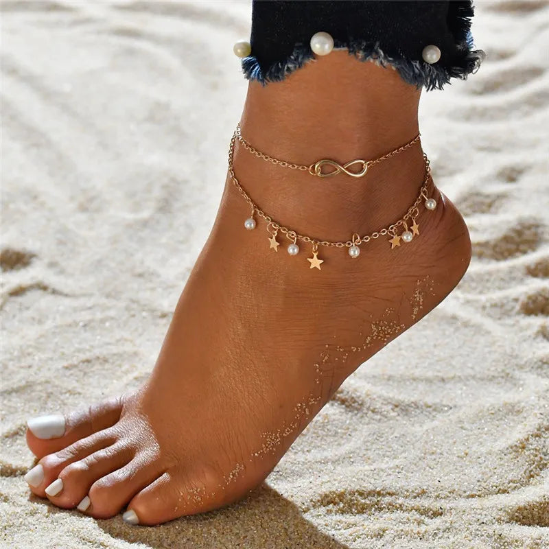Elegant boho anklet with pearls and shell charm – perfect for beach, weddings, and everyday style.