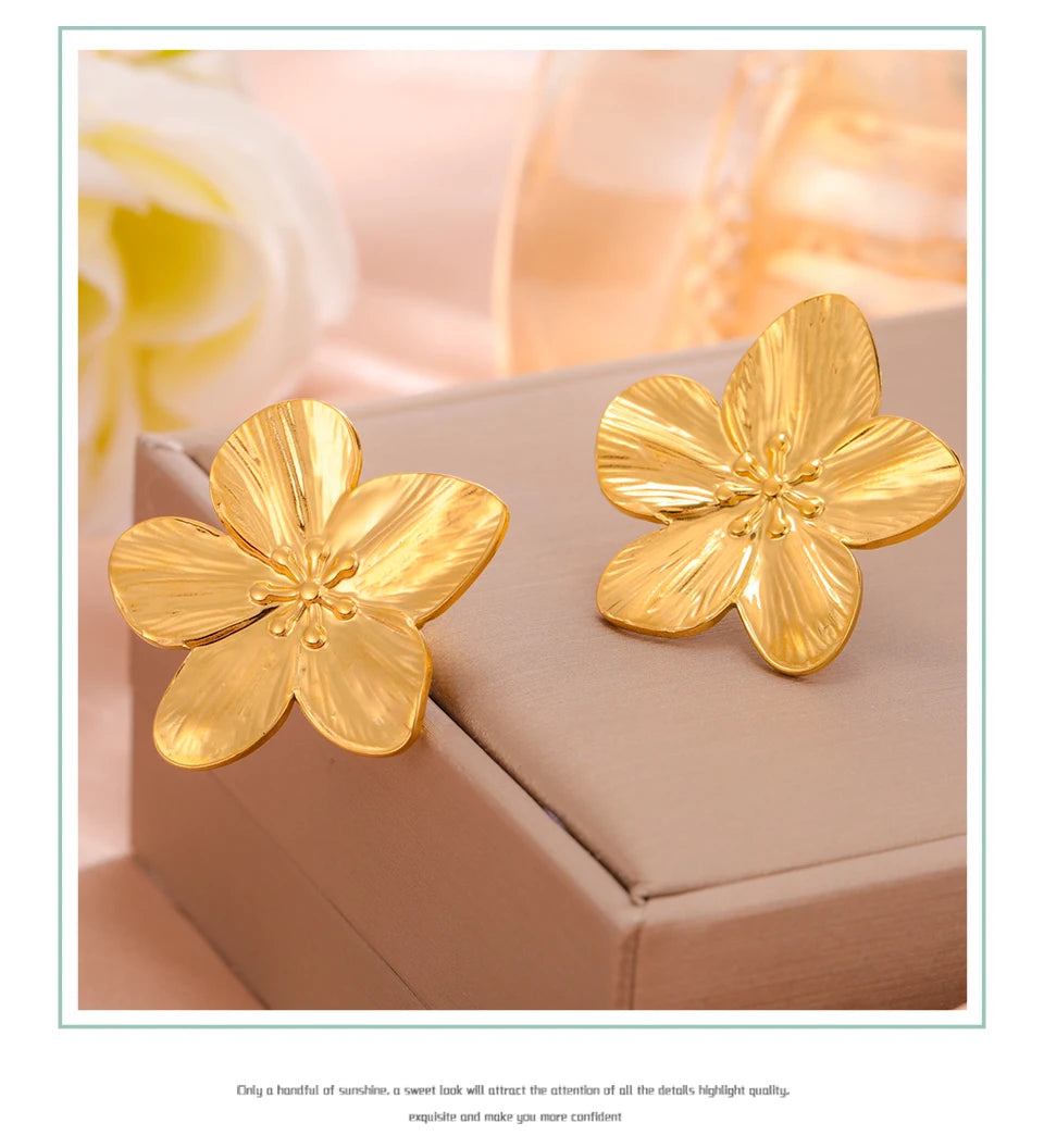 Unift Vintage Flower Stud Earrings for Women – Bohemian 14K Gold-Plated Stainless Steel Statement Jewelry