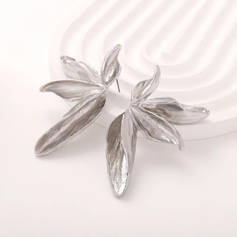Large Textured Metal Flower Stud Earrings – Bold Statement Jewelry for Women