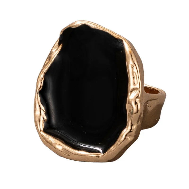 Vintage Black Enamel Ring – Punk-Inspired Geometric Band for Men