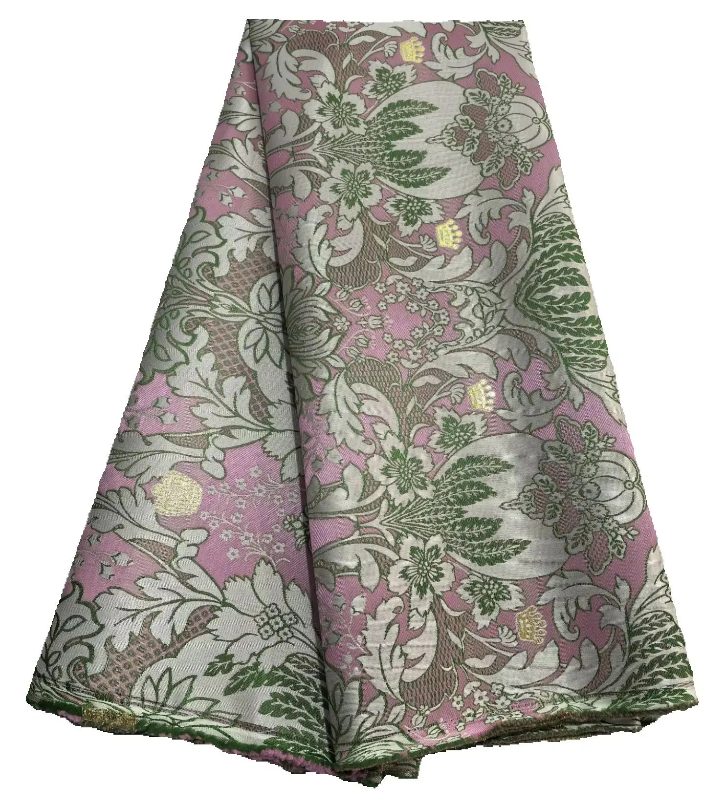 African Damask Lace Fabric (2.5 or 5 Yards) – Thick Jacquard Brocade for Aso Oke, Headwrap & Bridal Dresses