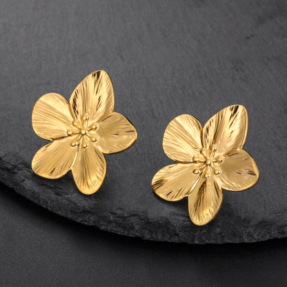 Unift Vintage Flower Stud Earrings for Women – Bohemian 14K Gold-Plated Stainless Steel Statement Jewelry
