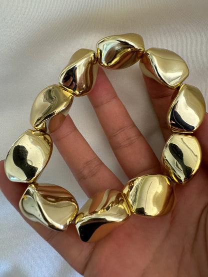 Vintage Chunky Irregular Cuff Bracelet – Gold & Silver Plated Smooth Metal Bangle for Women & Men