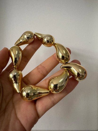 Vintage Chunky Irregular Cuff Bracelet – Gold & Silver Plated Smooth Metal Bangle for Women & Men