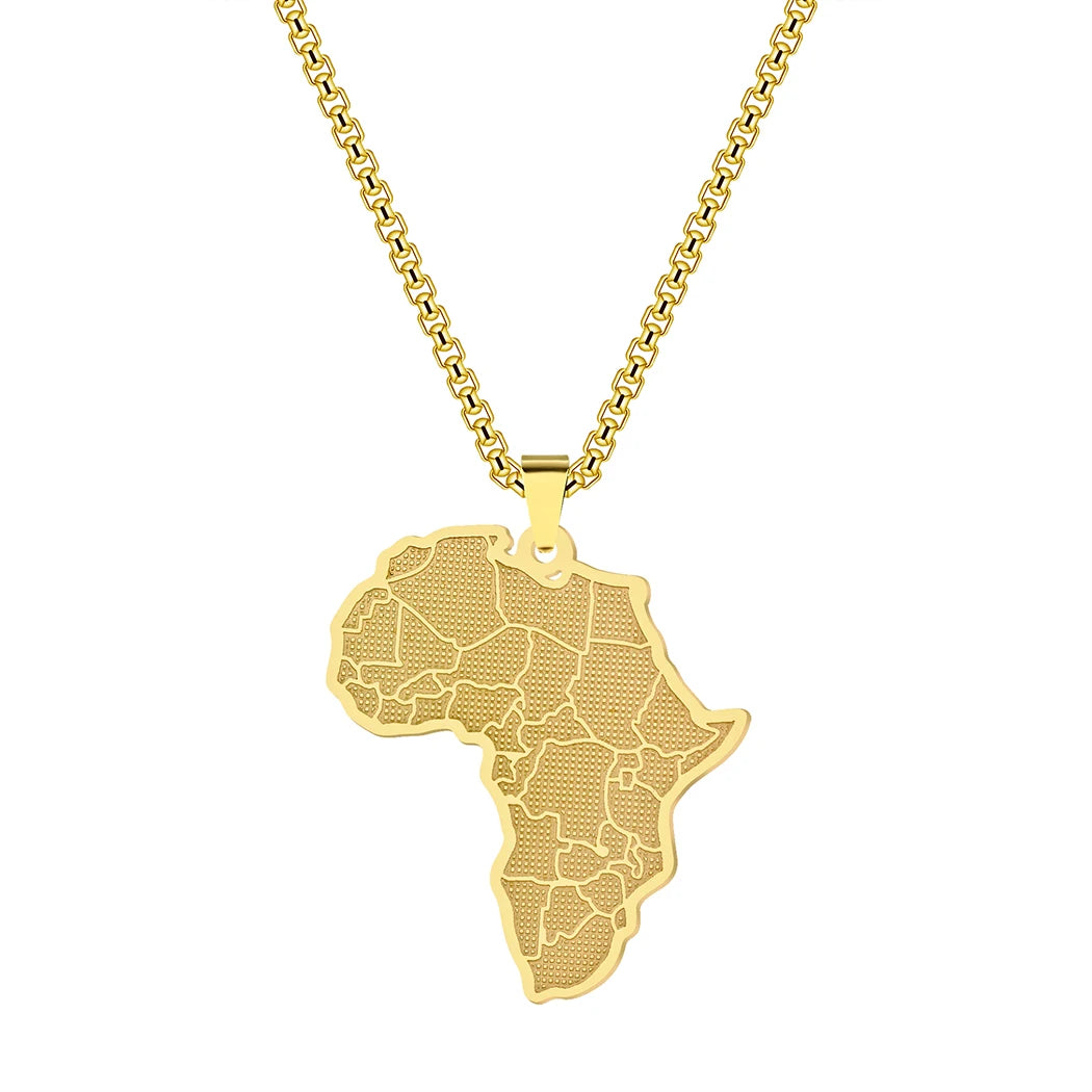 Collier pendentif carte d'Afrique en acier inoxydable pour femme – Collier ras du cou géométrique – Bijou cadeau