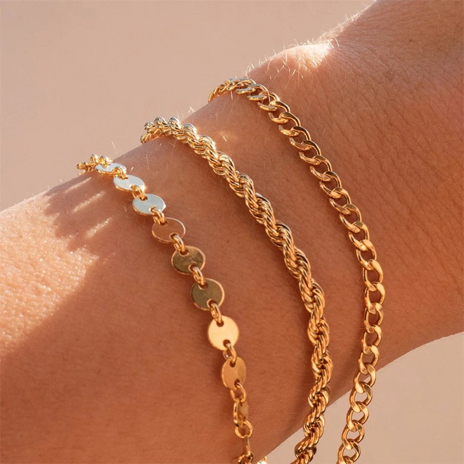Bracelet à chaîne torsadée pour femme – Bracelet minimaliste en acier inoxydable doré ou argenté (2 mm / 3 mm / 4 mm / 5 mm)