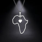 Collar con colgante de mapa africano de moda para mujer – Collar geométrico de acero inoxidable con la bandera de África, color oro, oro rosa o acero