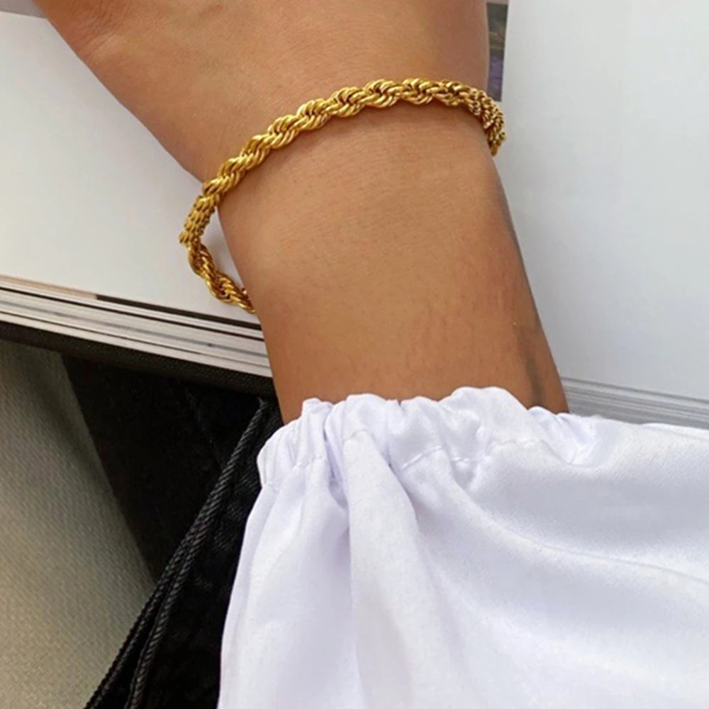Bracelet à chaîne torsadée pour femme – Bracelet minimaliste en acier inoxydable doré ou argenté (2 mm / 3 mm / 4 mm / 5 mm)