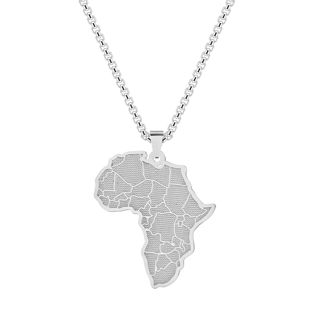 Stainless Steel African Map Pendant Necklace for Women – Geometric Clavicle Chain Choker Jewelry Gift