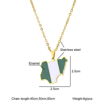 Trendy Africa Nigeria Map Flag Pendant Necklace for Men & Women – Gold & Silver Stainless Steel African Jewelry Gift
