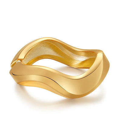 Vintage Chunky Irregular Cuff Bracelet – Gold & Silver Plated Smooth Metal Bangle for Women & Men
