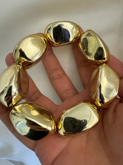 Vintage Chunky Irregular Cuff Bracelet – Gold & Silver Plated Smooth Metal Bangle for Women & Men