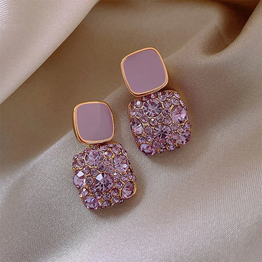 Vintage Purple Crystal Geometric Drop Earrings for Women – Shiny Irregular Statement Dangle Earrings | ELARIAH