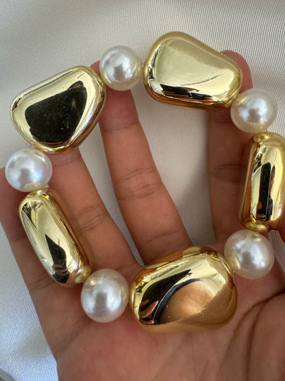 Vintage Chunky Irregular Cuff Bracelet – Gold & Silver Plated Smooth Metal Bangle for Women & Men