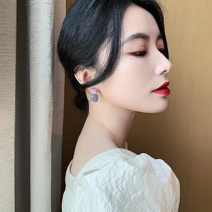 Vintage Purple Crystal Geometric Drop Earrings for Women – Shiny Irregular Statement Dangle Earrings | ELARIAH