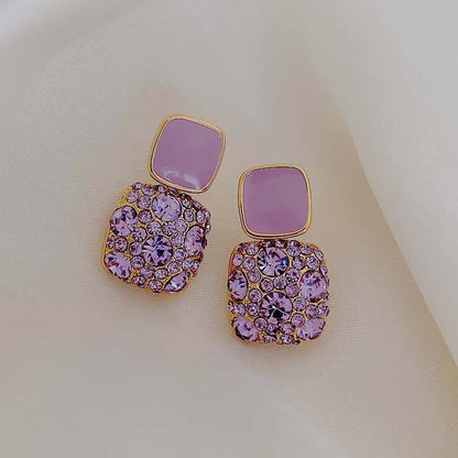 Vintage Purple Crystal Geometric Drop Earrings for Women – Shiny Irregular Statement Dangle Earrings | ELARIAH