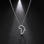 Collar con colgante de mapa africano de moda para mujer – Collar geométrico de acero inoxidable con la bandera de África, color oro, oro rosa o acero