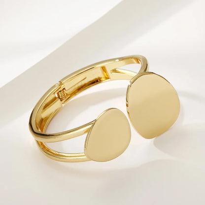 Vintage Chunky Irregular Cuff Bracelet – Gold & Silver Plated Smooth Metal Bangle for Women & Men