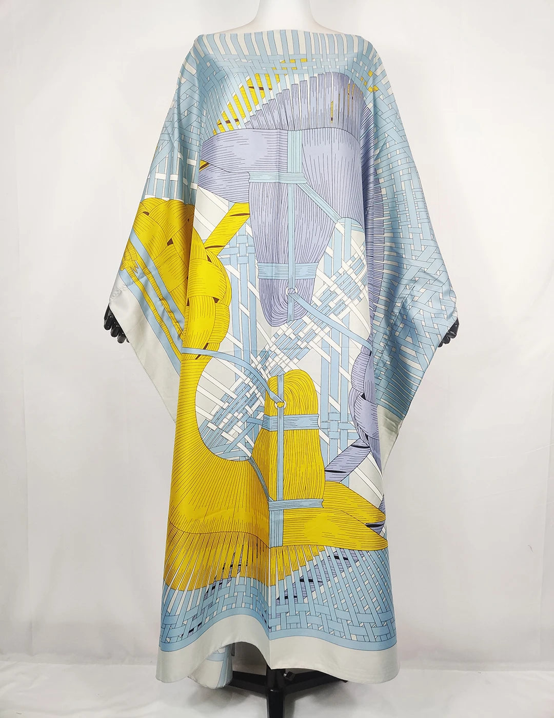 Elariah Women's African Print Twill Silk Kaftan Dress – Oversized Boubou Abaya Beach Cover Up | One Size Plus