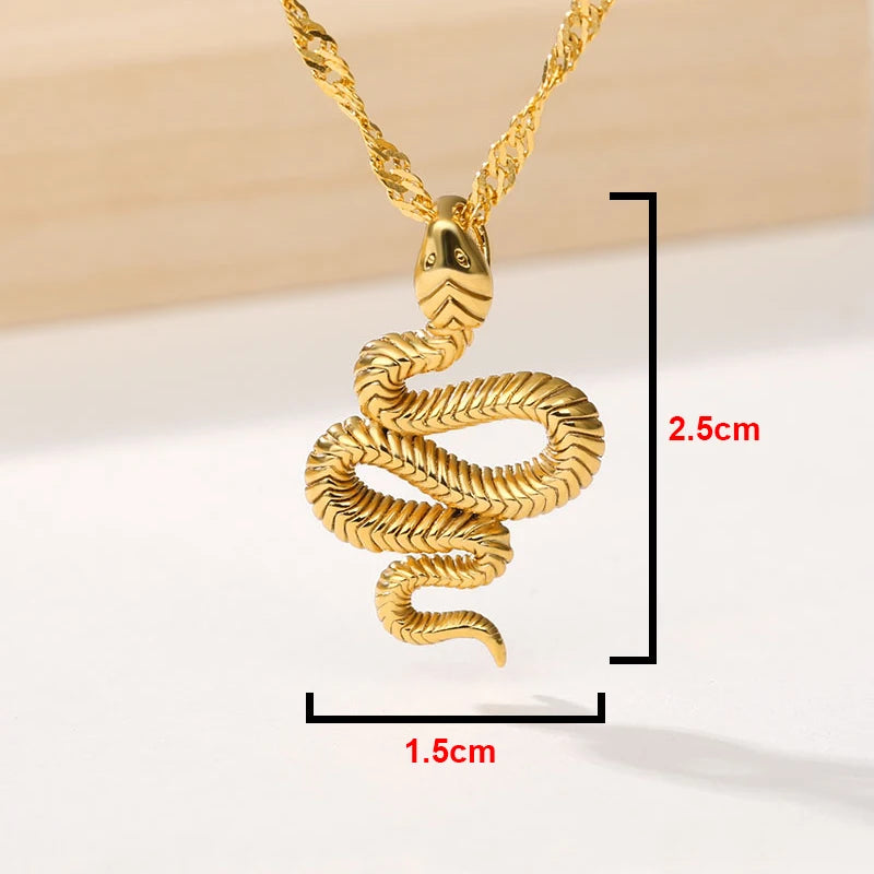 Collier pendentif serpent gothique – Ras-de-cou en acier inoxydable doré pour femme