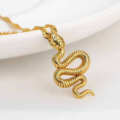 Gothic Snake Pendant Necklace – Stainless Steel Gold Choker for Women