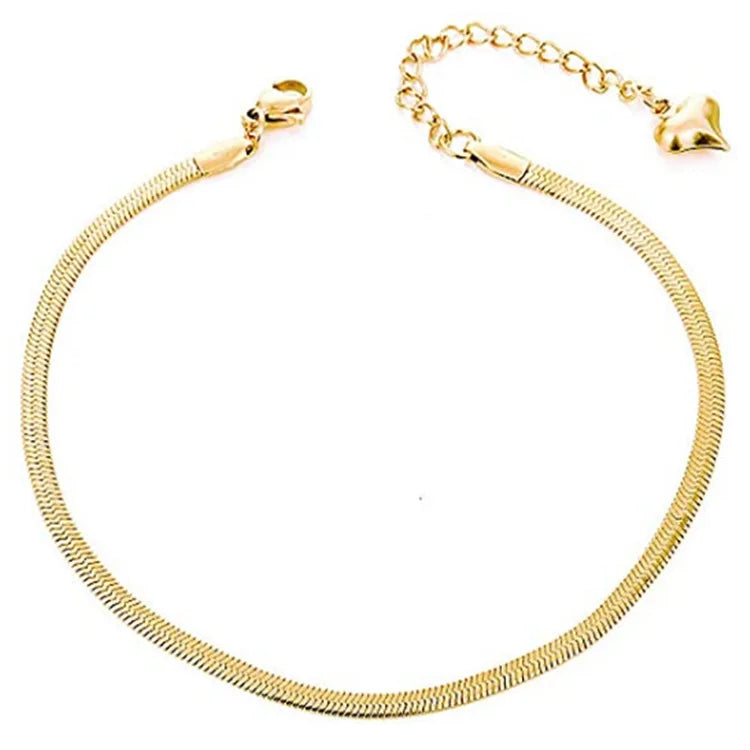 Bracelet de cheville en acier inoxydable plaqué or avec chaîne serpent – ​​Bijou tendance pour l'été et la plage pour femme