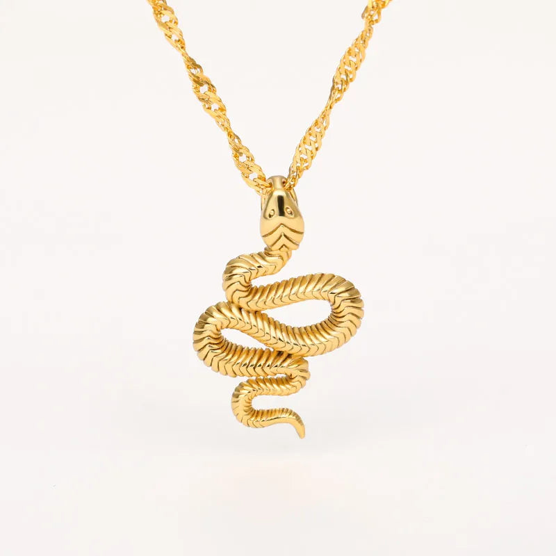 Gothic Snake Pendant Necklace – Stainless Steel Gold Choker for Women