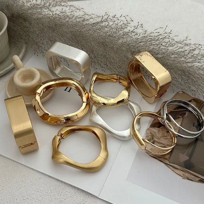 Vintage Chunky Irregular Cuff Bracelet – Gold & Silver Plated Smooth Metal Bangle for Women & Men