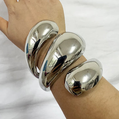 Vintage Chunky Irregular Cuff Bracelet – Gold & Silver Plated Smooth Metal Bangle for Women & Men
