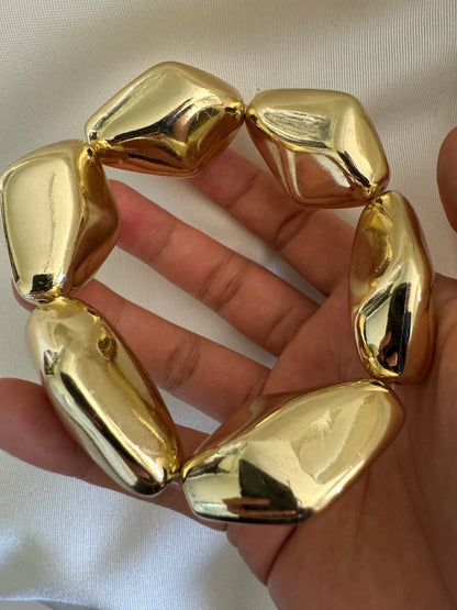 Vintage Chunky Irregular Cuff Bracelet – Gold & Silver Plated Smooth Metal Bangle for Women & Men