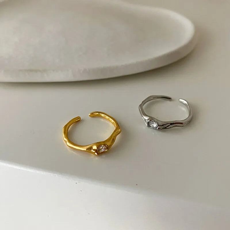 Silver Color Adjustable Zircon Ring for Women – Elegant Gold Plated Open Band Fashion Ring | Minimalist Party & Wedding Jewelry