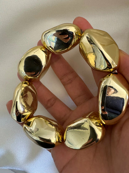 Vintage Chunky Irregular Cuff Bracelet – Gold & Silver Plated Smooth Metal Bangle for Women & Men