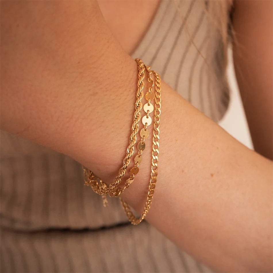 Bracelet à chaîne torsadée pour femme – Bracelet minimaliste en acier inoxydable doré ou argenté (2 mm / 3 mm / 4 mm / 5 mm)
