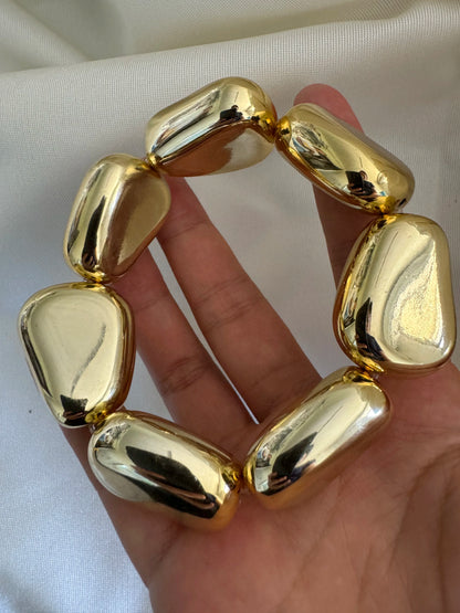 Vintage Chunky Irregular Cuff Bracelet – Gold & Silver Plated Smooth Metal Bangle for Women & Men