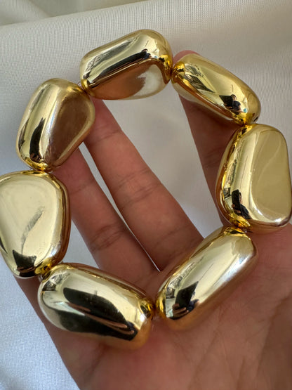 Vintage Chunky Irregular Cuff Bracelet – Gold & Silver Plated Smooth Metal Bangle for Women & Men