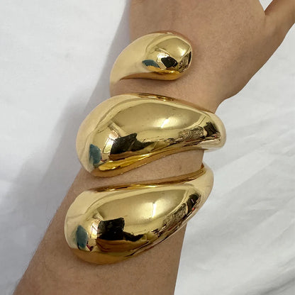 Vintage Chunky Irregular Cuff Bracelet – Gold & Silver Plated Smooth Metal Bangle for Women & Men