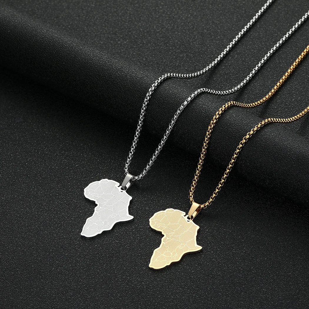 Collier pendentif carte d'Afrique en acier inoxydable pour femme – Collier ras du cou géométrique – Bijou cadeau