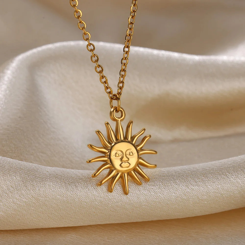 Collier géométrique avec pendentif tournesol – Chaîne de clavicule en acier inoxydable pour femme